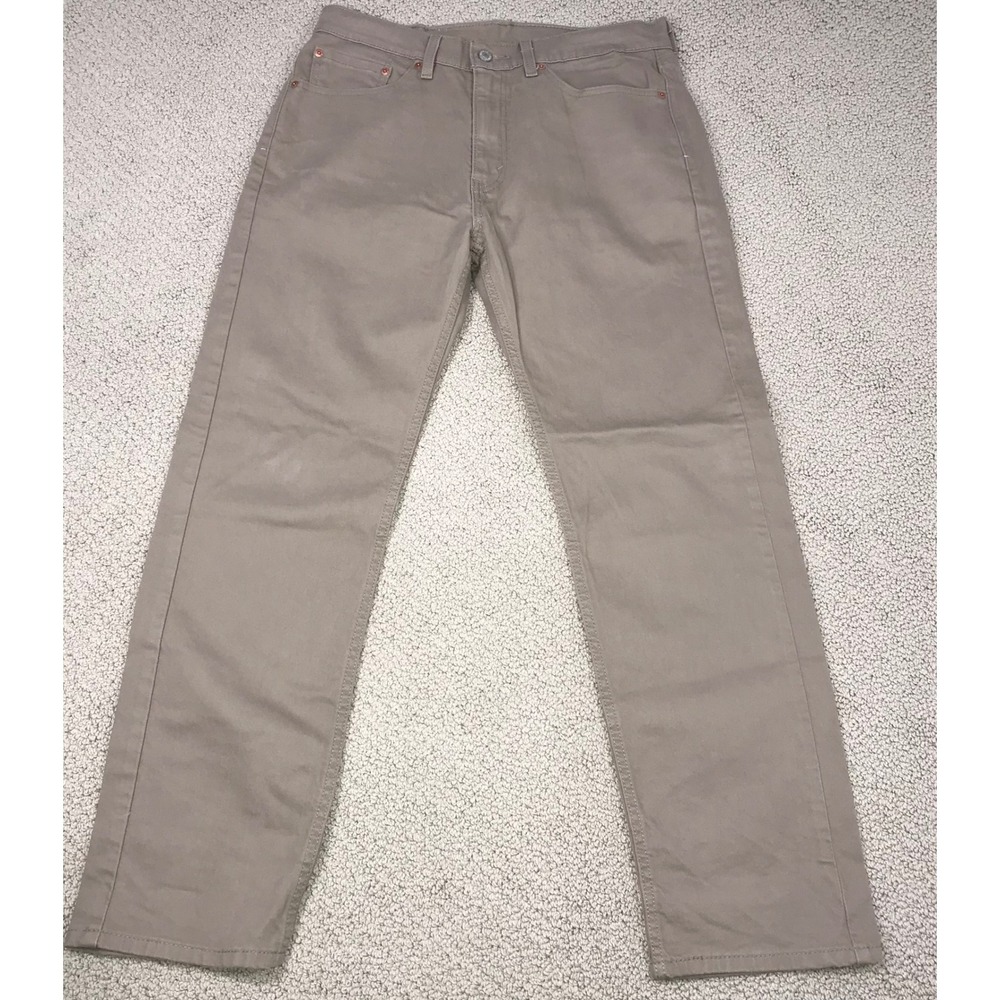 Levis 505 Regular Fit Pants Mens 33x30 Khaki Tan Straight Leg Stretch 00505-2222